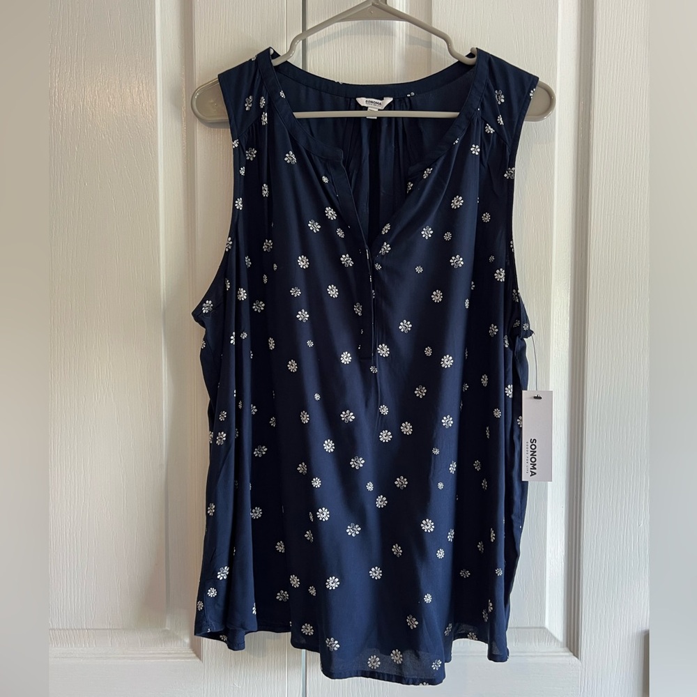 Navy blue sleeveless blouse